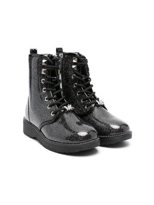 Michael Kors Kids Haskell studded glitter combat boots - Black