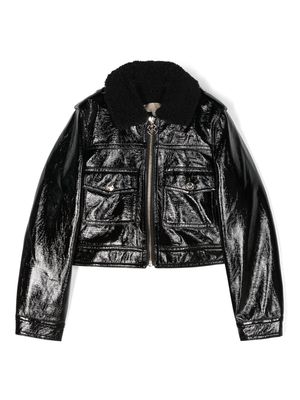 Michael Kors Kids high-shine faux-leather zipped jacket - Black