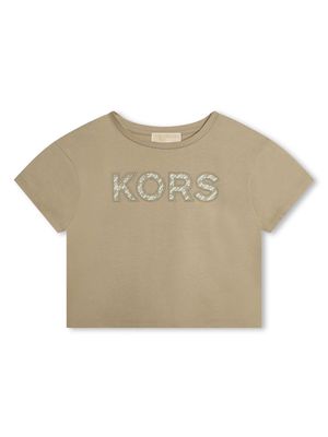 Michael Kors Kids logo-appliqué organic cotton T-shirt - Neutrals