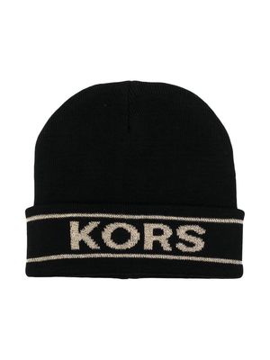 Michael Kors Kids logo embroidered beanie hat - Black