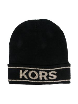 Michael Kors Kids logo fine knit beanie - Black