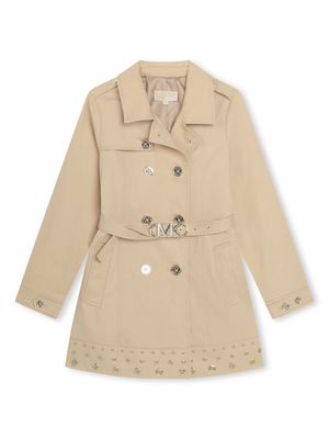 Michael Kors Kids logo-plaque belted double-breasted coat - Neutrals