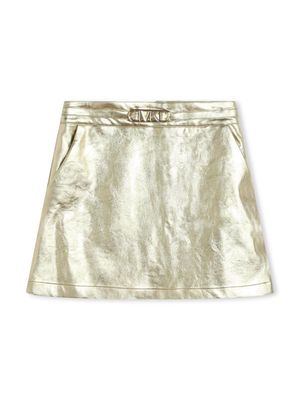 Michael Kors Kids logo-plaque metallic miniskirt - Gold