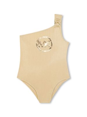 Michael Kors Kids logo-print one-shoulder swimsuit - Neutrals