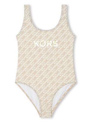Michael Kors Kids logo-print U-neck swimsuit - Neutrals