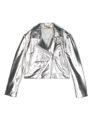 Michael Kors Kids metallic biker jacket - Silver
