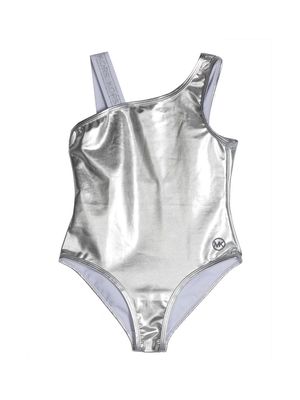 Michael Kors Kids metallic-effect logo-strap swimsuit - Silver