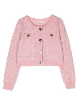 Michael Kors Kids monogram-pattern fine knit cardigan - Pink
