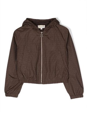 Michael Kors Kids monogram zip-up hooded jacket - Brown