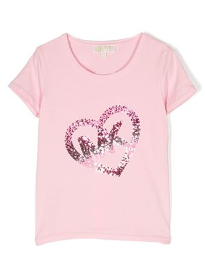 Michael Kors Kids sequin-logo round-neck T-shirt - Pink