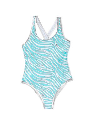 Michael Kors Kids zebra-print sleeveless swimsuit - Blue