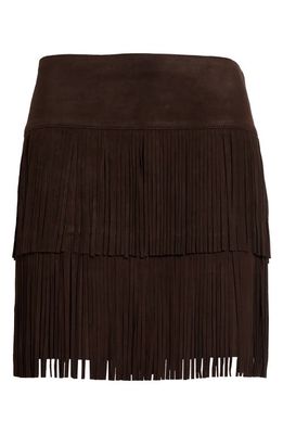 Michael Kors Leather Fringe Miniskirt in Chocolate