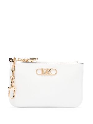 Michael Kors logo-plaque zip-up leather purse - White
