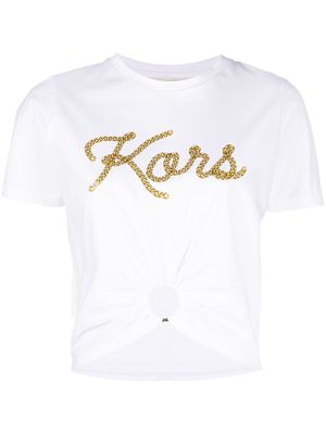 Michael Kors logo-print gathered-detail T-shirt - White