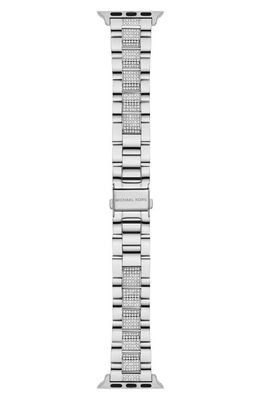 Michael Kors Pavé Inset Silvertone 20mm Apple Watch Bracelet Watchband in Silver W/Pave Centerlinks