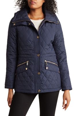 Michael Kors Water Resistant Quilted Hooded Jacket in Midnight Blue