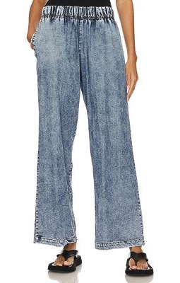 Michael Lauren Mabel Wide Leg Pant With Pocket in Blue