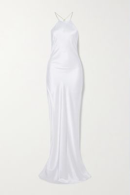 Michael Lo Sordo - Charlie Crystal-embellished Silk-satin Halterneck Gown - White