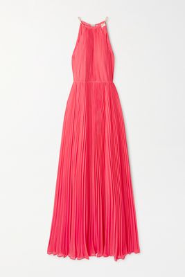 MICHAEL Michael Kors - Chain-embellished Pleated Recycled Crepe Maxi Dress - Red