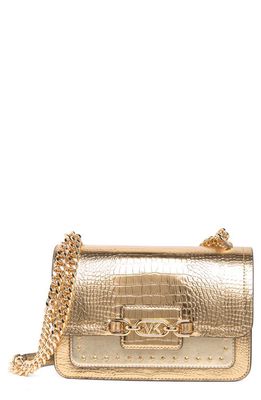 MICHAEL Michael Kors Large Heather Croc Embossed Leather Shoulder Bag in Pale Gold