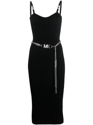Michael Michael Kors logo-belt ribbed dress - Black