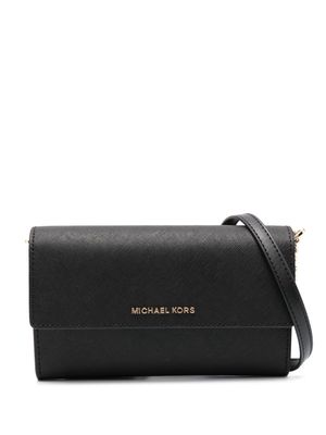 Michael Michael Kors logo-plaque leather clutch - Black