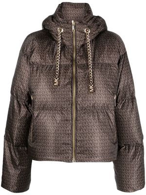 Michael Michael Kors monogram-print hooded puffer jacket - Brown