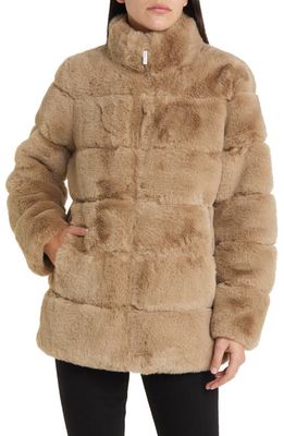 MICHAEL Michael Kors Stand Collar Faux Fur Walking Coat in Sand