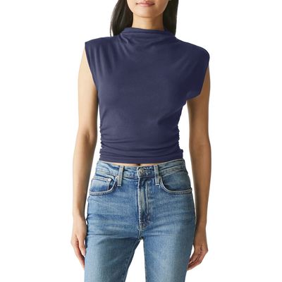 Michael Stars Amara Ruched Cowl Neck Rib T-Shirt in Nocturnal 