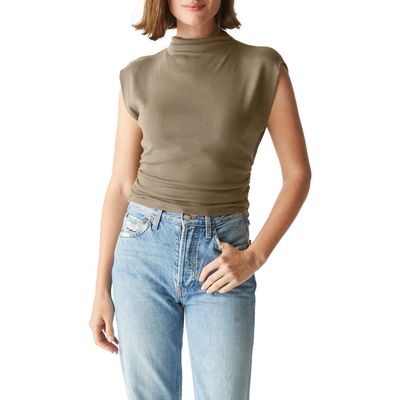 Michael Stars Amara Ruched Cowl Neck Rib T-Shirt in Olive 