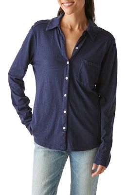 Michael Stars Ayla Slub Knit Button-Up Shirt in Nocturnal