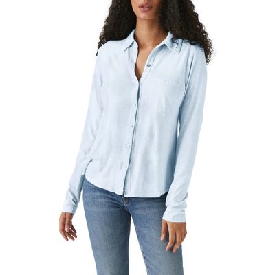 Michael Stars Ayla Slub Knit Button-Up Shirt in Water 