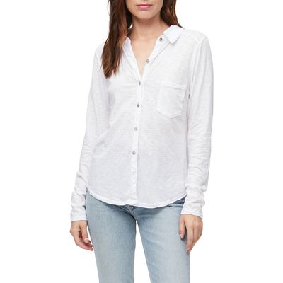 Michael Stars Ayla Slub Knit Button-Up Shirt in White 