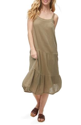 Michael Stars Evie Tiered Cotton Midi Dress in Olive