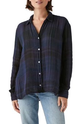 Michael Stars Leo Crinkled Plaid Cotton Gauze Button-Up Shirt in Nocturnal Multi