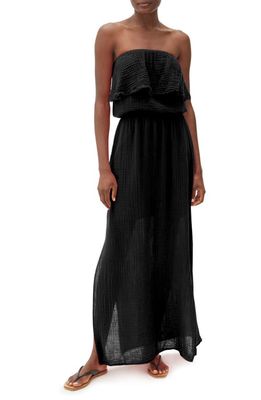Michael Stars Tara Strapless Cotton Maxi Dress in Black