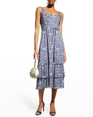 Michelada Floral Sweetheart Midi Dress with Belted Waist