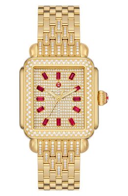 MICHELE Deco Diamond & Ruby Bracelet Watch, 33mm in Gold 