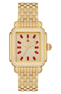 MICHELE Deco Diamond & Ruby Bracelet Watch