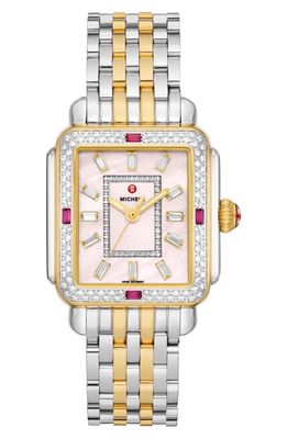 MICHELE Deco Diamond & Ruby Watch Head & Bracelet, 33mm in Two-Tone /Country Rose 