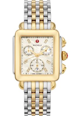 MICHELE Deco Diamond Chronograph Bracelet Watch, 33mm in Gold/Silver 