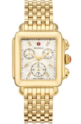 MICHELE Deco Diamond Chronograph Bracelet Watch, 33mm in Gold 