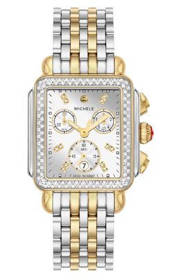 MICHELE Deco Diamond Chronograph Bracelet Watch, 35mm in Two Tone 