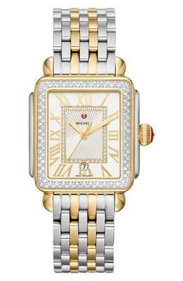 MICHELE Deco Madison Diamond Dial Two-Tone Bracelet Watch, 33mm in Gold/Silver 