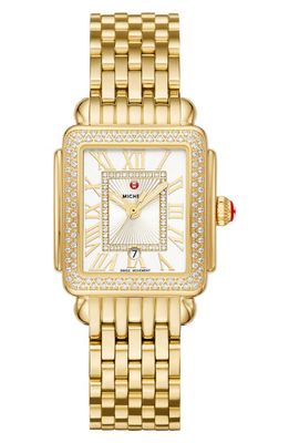 MICHELE Deco Madison Mid Diamond Bracelet Watch, 29mm x 31mm in Gold/Silver/Gold 