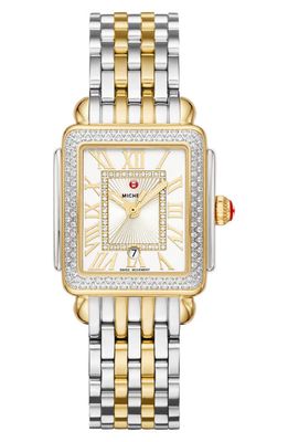 MICHELE Deco Madison Mid Diamond Bracelet Watch, 29mm x 31mm in Gold/Silver 