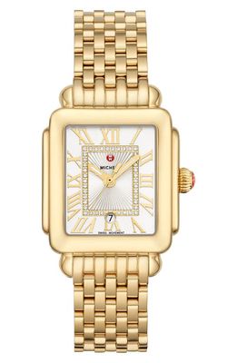 MICHELE Deco Madison Mid Diamond Dial Bracelet Watch, 29mm x 31mm in Gold 