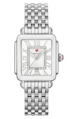 MICHELE Deco Madison Mid Diamond Dial Bracelet Watch, 29mm x 31mm in Silver 