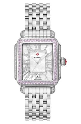 MICHELE Deco Madison Pink Sapphire & Diamond Bracelet Watch