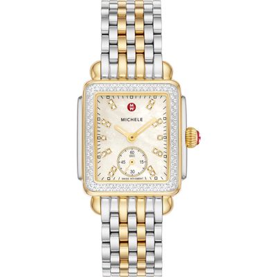 MICHELE Deco Mid Diamond Bracelet Watch, 29mm in Two-Tone Gold 